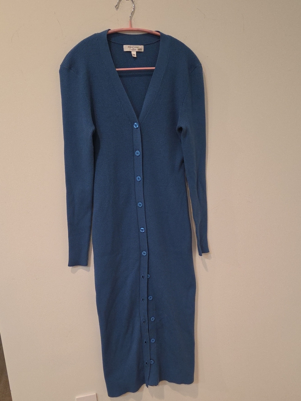 Ronny Kobo Collective Long Blue Button-Front Knit Dress Size Medium